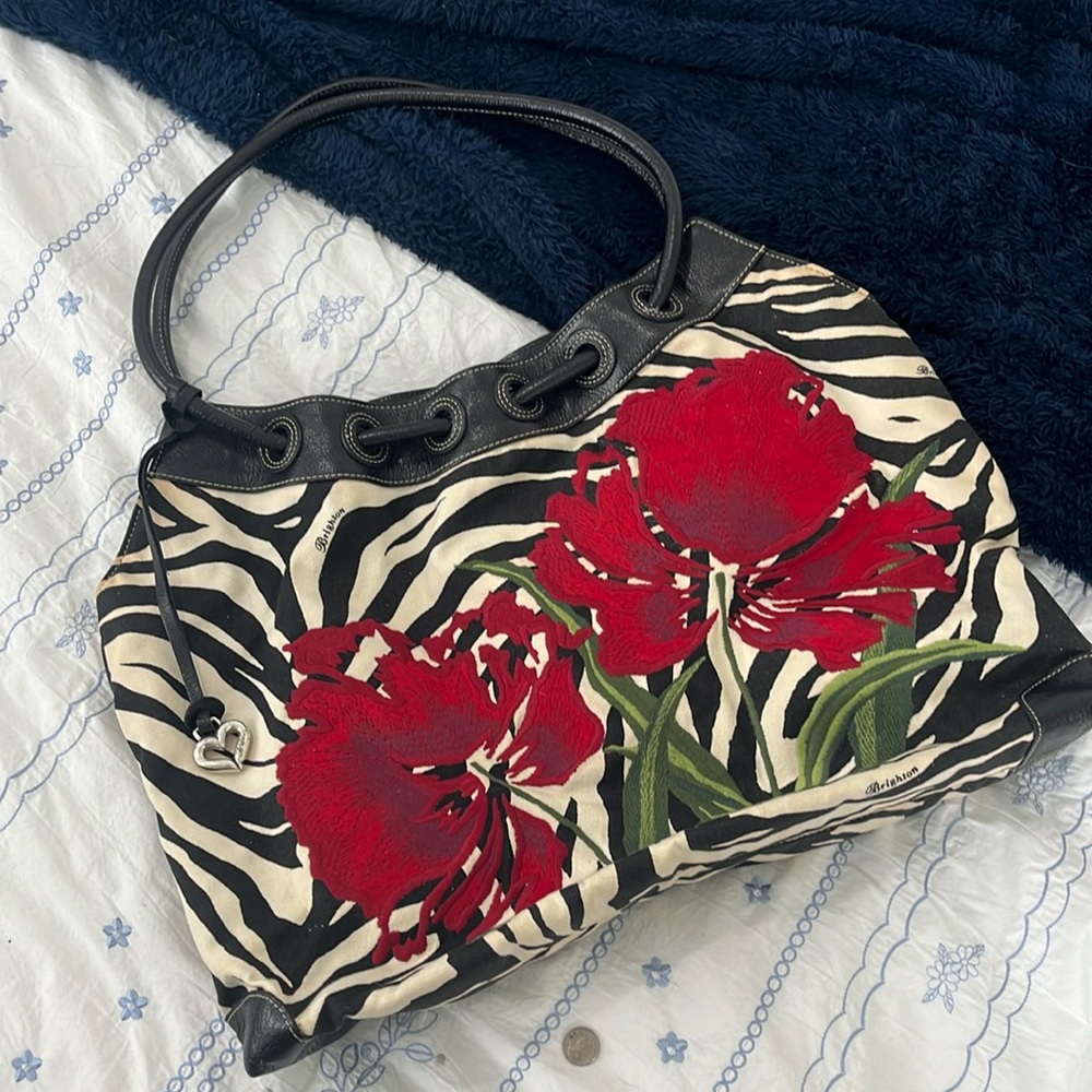 Brighton zebra print embroidered red floral purse